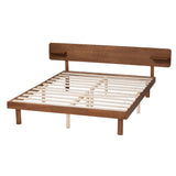 Baxton Studio Morana Mid-Century Modern Walnut Brown Finished Wood Queen Size Platform Bed with Built-in Shelf