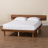 Baxton Studio Morana Mid-Century Modern Walnut Brown Finished Wood Queen Size Platform Bed with Built-in Shelf