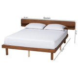 Baxton Studio Morana Mid-Century Modern Walnut Brown Finished Wood Queen Size Platform Bed with Built-in Shelf