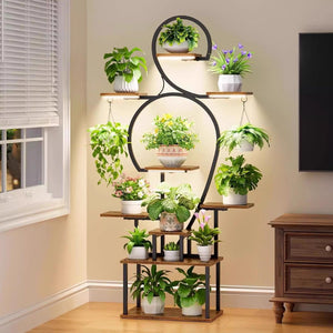 English Elm Plant Stand Indoor With Grow Light - 9-Tier Space-Saving Metal Shelf For Healthy Plant Growth W3101P314624-GIGA