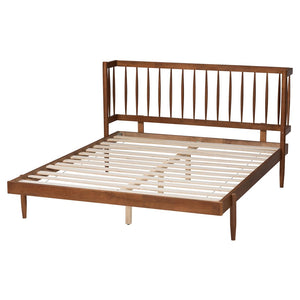 Baxton Studio Baxton Studio Calderon Retro-Modern Walnut Queen Platform Bed with Spindle Headboard & Support MG0116-Walnut- Queen