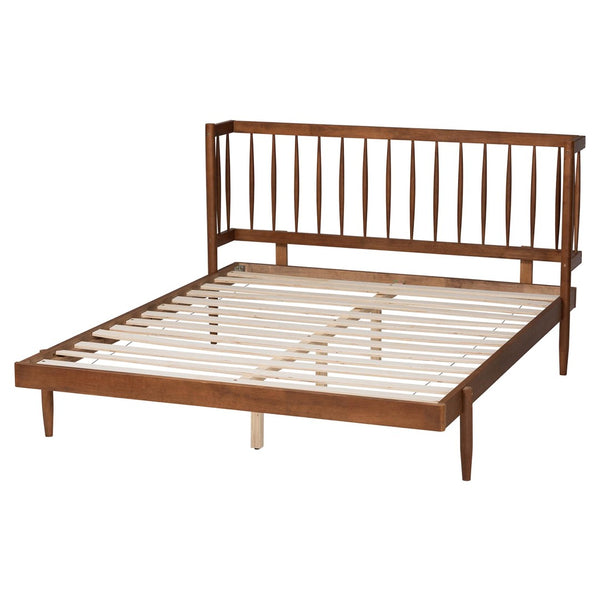 Baxton Studio Baxton Studio Calderon Retro-Modern Walnut Queen Platform Bed with Spindle Headboard & Support MG0116-Walnut- Queen