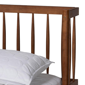 Baxton Studio Baxton Studio Calderon Retro-Modern Walnut Queen Platform Bed with Spindle Headboard & Support MG0116-Walnut- Queen