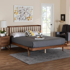 Baxton Studio Baxton Studio Calderon Retro-Modern Walnut Queen Platform Bed with Spindle Headboard & Support MG0116-Walnut- Queen