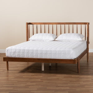 Baxton Studio Baxton Studio Calderon Retro-Modern Walnut Queen Platform Bed with Spindle Headboard & Support MG0116-Walnut- Queen