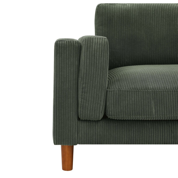 English Elm Corduroy Ribbed Upholstered Sofa with Square Arms Wooden Legs for Living Room Dark Green B2748P412602