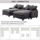 English Elm 112.6" Sectional Sofa Chenille Upholstered Sofa With Two Removable Ottoman, Two Usb Ports, Two Cup Holders and Large Storage Box For Living Room, Black