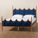 Baxton Studio Calgary Retro-Modern Royal Blue Velvet Fabric and Walnut Brown Wood Queen Size Platform Bed