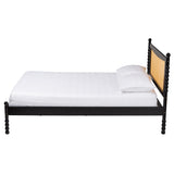 Baxton Studio Okena Mid-Century Modern Black Wood Queen Size Platform Bed with Woven Rattan