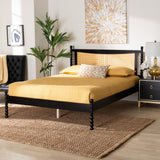 Baxton Studio Okena Mid-Century Modern Black Wood Queen Size Platform Bed with Woven Rattan