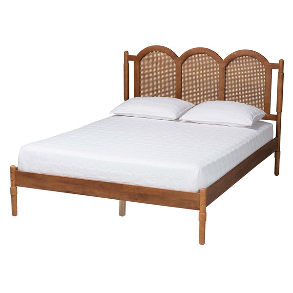 Baxton Studio Baxton Studio Thatcher Queen Platform Bed - Mid-Century Walnut Wood with Woven Rattan Accents MG0211-Walnut-Queen