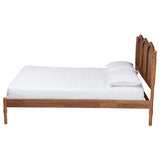 Baxton Studio Thatcher Mid-Century Modern Walnut Brown Finished Wood Queen Size Platform Bed with Woven Rattan