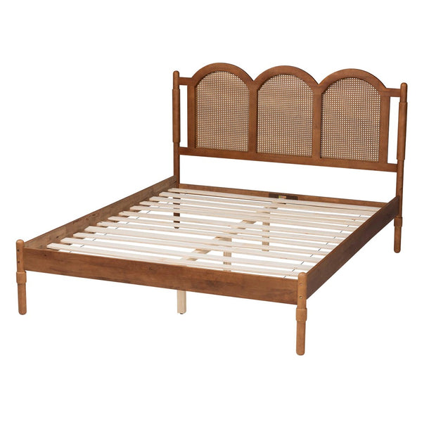 Baxton Studio Baxton Studio Thatcher Queen Platform Bed - Mid-Century Walnut Wood with Woven Rattan Accents MG0211-Walnut-Queen