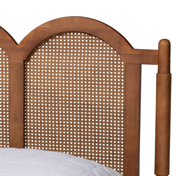 Baxton Studio Baxton Studio Thatcher Queen Platform Bed - Mid-Century Walnut Wood with Woven Rattan Accents MG0211-Walnut-Queen