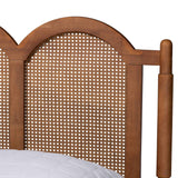 Baxton Studio Thatcher Mid-Century Modern Walnut Brown Finished Wood Queen Size Platform Bed with Woven Rattan