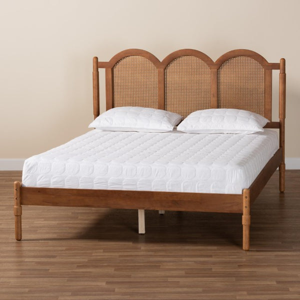Baxton Studio Baxton Studio Thatcher Queen Platform Bed - Mid-Century Walnut Wood with Woven Rattan Accents MG0211-Walnut-Queen