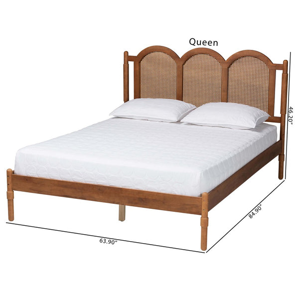 Baxton Studio Baxton Studio Thatcher Queen Platform Bed - Mid-Century Walnut Wood with Woven Rattan Accents MG0211-Walnut-Queen