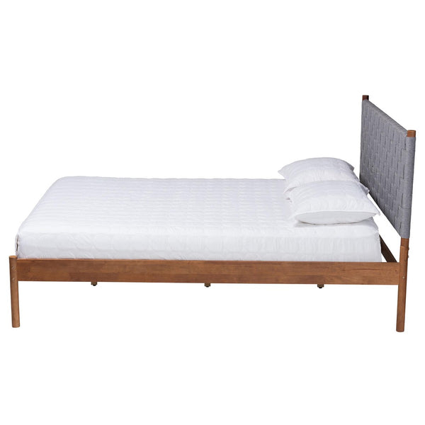 Baxton Studio Baxton Studio Estela Queen Platform Bed – Mid-Century Modern Grey Fabric & Walnut Wood Elegance MG0220-1-Grey Weaved/Walnut-Queen