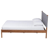 Baxton Studio Estela Mid-Century Modern Grey Woven Fabric and Walnut Brown Wood Queen Size Platform Bed