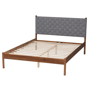 Baxton Studio Baxton Studio Estela Queen Platform Bed – Mid-Century Modern Grey Fabric & Walnut Wood Elegance MG0220-1-Grey Weaved/Walnut-Queen