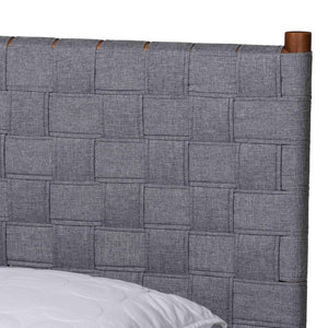Baxton Studio Baxton Studio Estela Queen Platform Bed – Mid-Century Modern Grey Fabric & Walnut Wood Elegance MG0220-1-Grey Weaved/Walnut-Queen