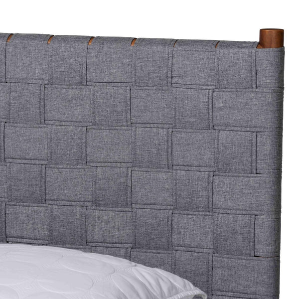 Baxton Studio Baxton Studio Estela Queen Platform Bed – Mid-Century Modern Grey Fabric & Walnut Wood Elegance MG0220-1-Grey Weaved/Walnut-Queen