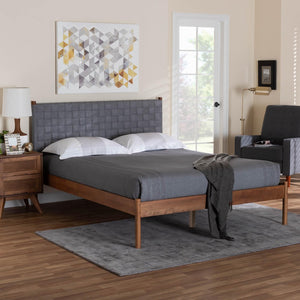 Baxton Studio Baxton Studio Estela Queen Platform Bed – Mid-Century Modern Grey Fabric & Walnut Wood Elegance MG0220-1-Grey Weaved/Walnut-Queen