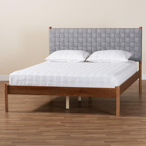 Baxton Studio Baxton Studio Estela Queen Platform Bed – Mid-Century Modern Grey Fabric & Walnut Wood Elegance MG0220-1-Grey Weaved/Walnut-Queen