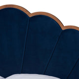 Baxton Studio Hadria Mid-Century Modern Navy Blue Velvet and Walnut Brown Finished Wood Queen Size Platform Bed