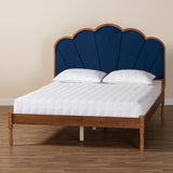 Baxton Studio Hadria Mid-Century Modern Navy Blue Velvet and Walnut Brown Finished Wood Queen Size Platform Bed