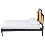 Baxton Studio Librina Classic and Traditional Black Finished Wood Queen Size Platform Bed with Woven Rattan