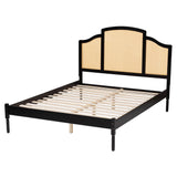 Baxton Studio Librina Classic and Traditional Black Finished Wood Queen Size Platform Bed with Woven Rattan