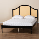 Baxton Studio Librina Classic and Traditional Black Finished Wood Queen Size Platform Bed with Woven Rattan