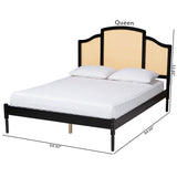 Baxton Studio Librina Classic and Traditional Black Finished Wood Queen Size Platform Bed with Woven Rattan