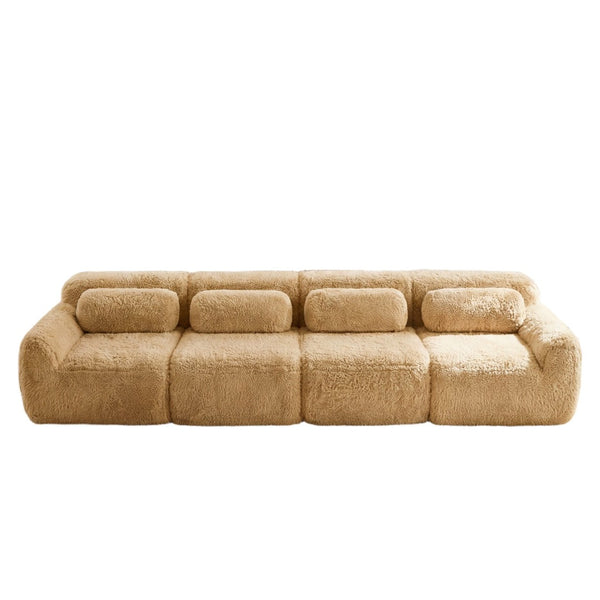 English Elm 149'' Plush Modular Cloud Sofa Boneless Ergonomic Design for Home Theater Lounge Light Khaki W714S01571