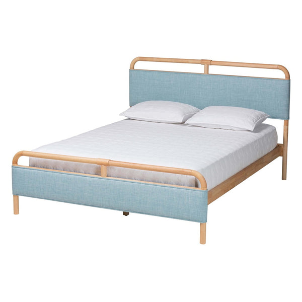 Baxton Studio Baxton Mateo Modern Queen Size Platform Bed in Baby Blue Fabric & Natural Wood - Stylish Comfort! MG0110-Blue/Natural-Queen