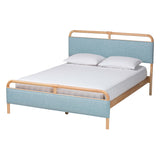 Mateo Modern and Contemporary Baby Blue Fabric and Natural Wood Queen Size Platform Bed