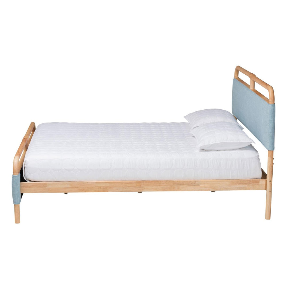 Baxton Studio Baxton Mateo Modern Queen Size Platform Bed in Baby Blue Fabric & Natural Wood - Stylish Comfort! MG0110-Blue/Natural-Queen