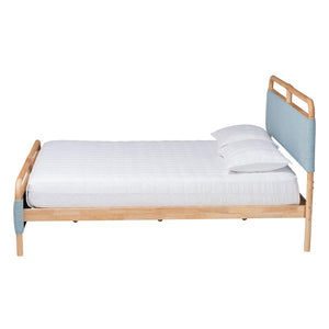 Baxton Studio Baxton Mateo Modern Queen Size Platform Bed in Baby Blue Fabric & Natural Wood - Stylish Comfort! MG0110-Blue/Natural-Queen