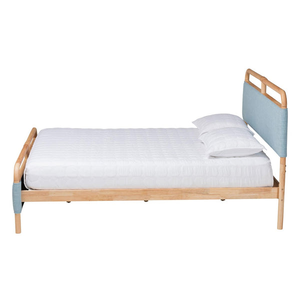 Baxton Studio Baxton Mateo Modern Queen Size Platform Bed in Baby Blue Fabric & Natural Wood - Stylish Comfort! MG0110-Blue/Natural-Queen