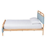 Baxton Studio Mateo Modern and Contemporary Baby Blue Fabric and Natural Wood Queen Size Platform Bed