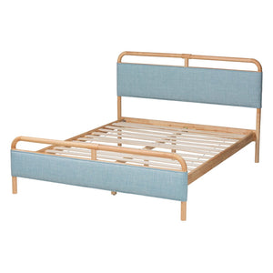 Baxton Studio Baxton Mateo Modern Queen Size Platform Bed in Baby Blue Fabric & Natural Wood - Stylish Comfort! MG0110-Blue/Natural-Queen