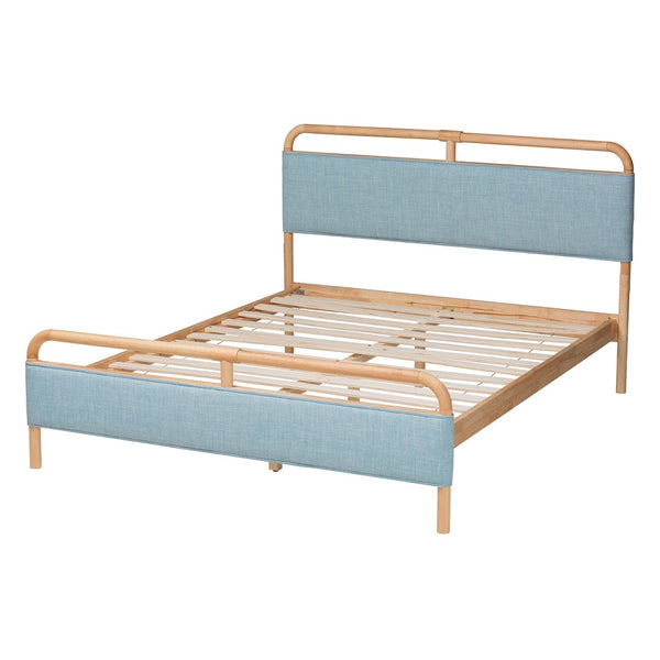 Baxton Studio Baxton Mateo Modern Queen Size Platform Bed in Baby Blue Fabric & Natural Wood - Stylish Comfort! MG0110-Blue/Natural-Queen