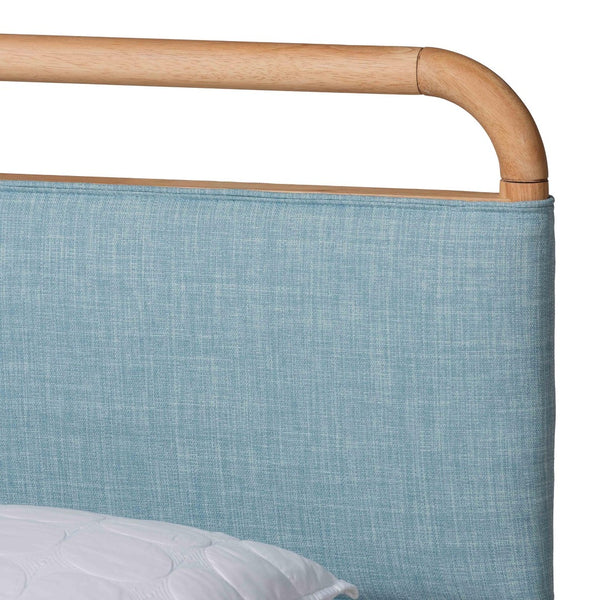 Baxton Studio Baxton Mateo Modern Queen Size Platform Bed in Baby Blue Fabric & Natural Wood - Stylish Comfort! MG0110-Blue/Natural-Queen