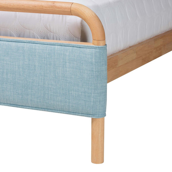 Baxton Studio Baxton Mateo Modern Queen Size Platform Bed in Baby Blue Fabric & Natural Wood - Stylish Comfort! MG0110-Blue/Natural-Queen