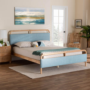 Baxton Studio Baxton Mateo Modern Queen Size Platform Bed in Baby Blue Fabric & Natural Wood - Stylish Comfort! MG0110-Blue/Natural-Queen