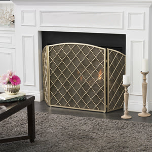 English Elm Christopher Knight Home® - FIRE Amiyah 3-Panel Iron Fireplace Screen - Decorative Protective Mesh Shield for Hearth Safety and Style Gold 61127.00GLD