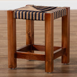 Baxton Studio bali & pari Kailas Modern Bohemian Two-Tone Navy Blue and Natural Brown Seagrass and Natural Brown Acacia Wood Footstool