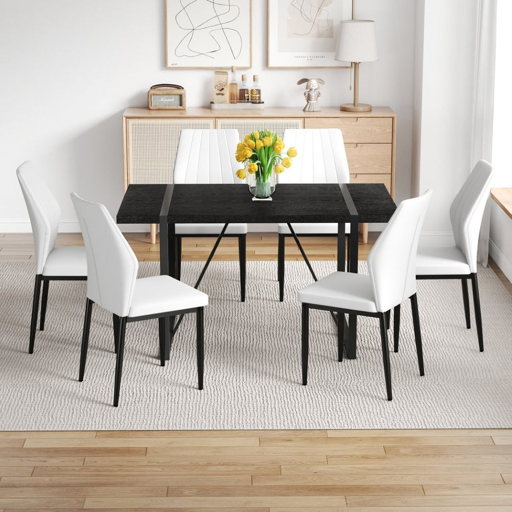 English Elm Table and Chair Set Round 42 Inch Wood Grain Dining with Tempered Glass and 6 Seats W1151S04367