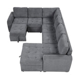 English Elm 107.5" U-Shaped Sofa Sectional Sofa Pull-Out Sofa Bed With A Storage Chaise Lounge, Charging Devices For Living Room, Gray